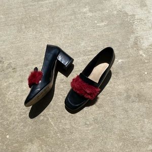 asos heeled loafer with fake fur accent